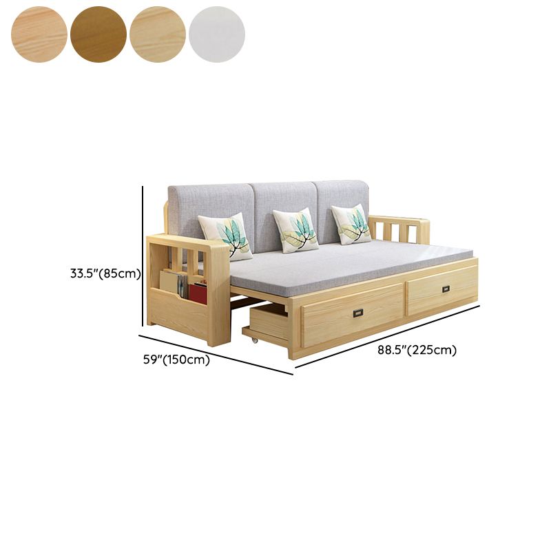 Removable Cushions Scandinavian Solid Wood Futon Sleeper Sofa Bed