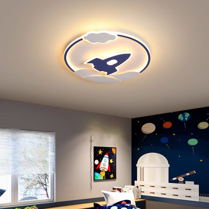 Modern Rocket Flush Mount Ceiling Light Fixture Metal LED Bedroom Flushmount Lighting in Blue