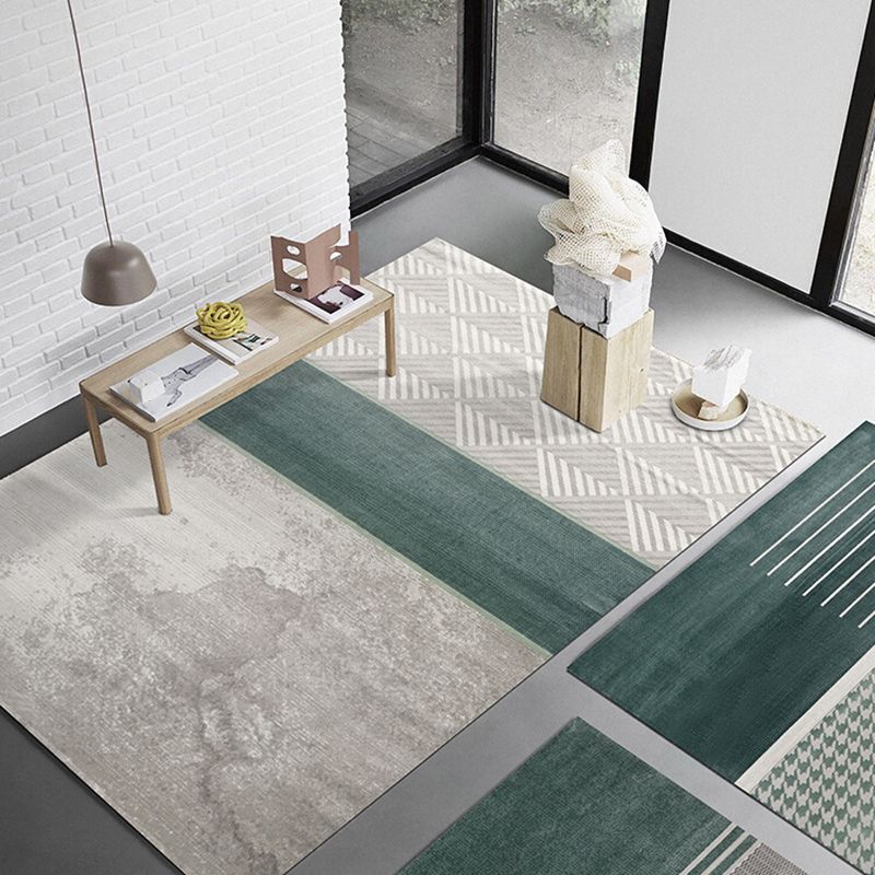 Green Living Room Area Carpet Color-Blcked Polyester Area Rug Stain Resistant Rug