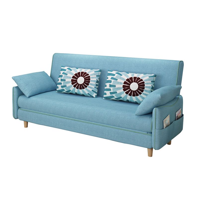 Convertible Cotton Blend Contemporary Square Arm Bed Sofa Couch in Blue