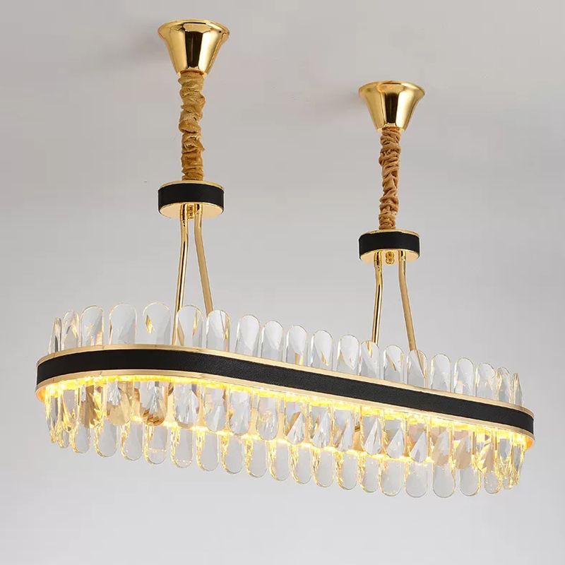 Lampada isola del cerchio nero e oro Modern Crystal LED CRIDULE Light con arredamento in pelle