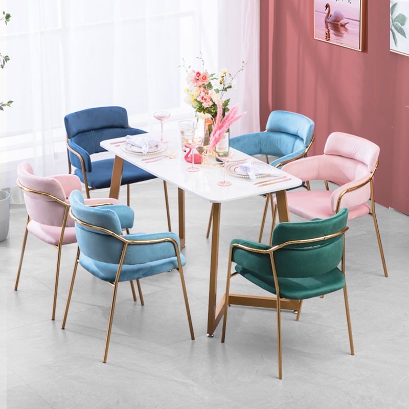 Sillas de comedor de terciopelo Glam, silla lateral de comedor con respaldo abierto para uso en restaurantes