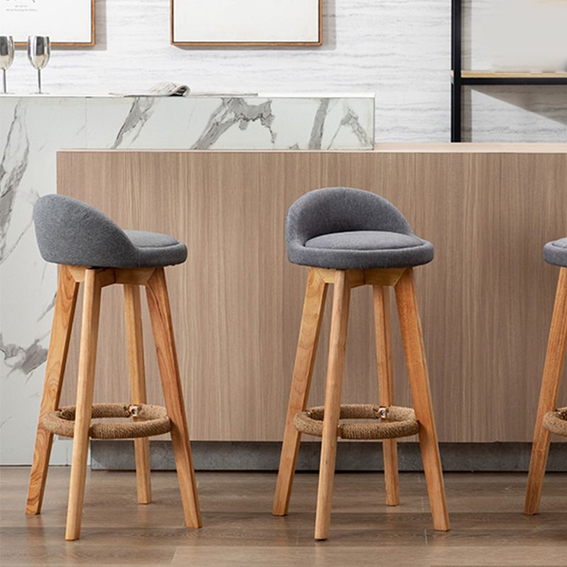 Scandinavian Wood Barstool Fabric Upholstered Counter Stool with Swivel