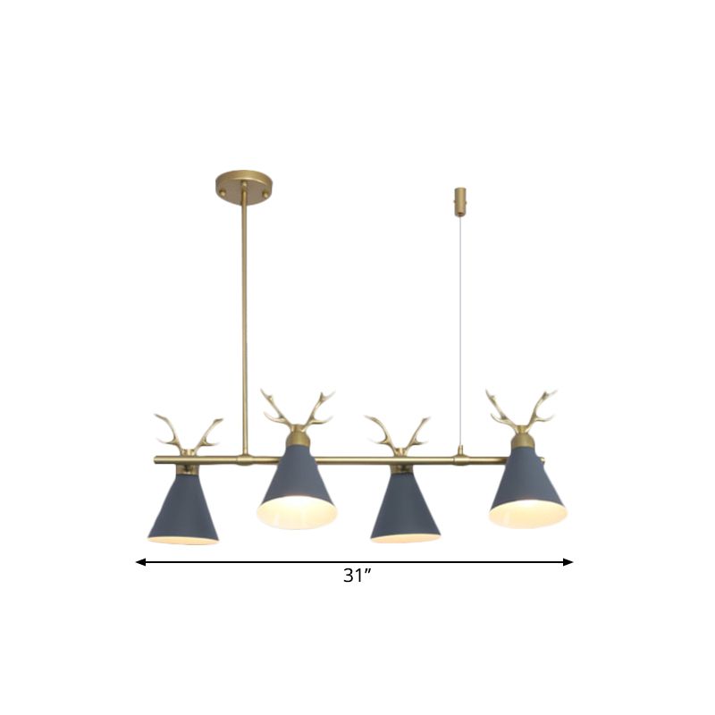 Restaurant Antler Design Island Lighting Metal Triple Light Light Nordic Black / Gris / White Chandelier