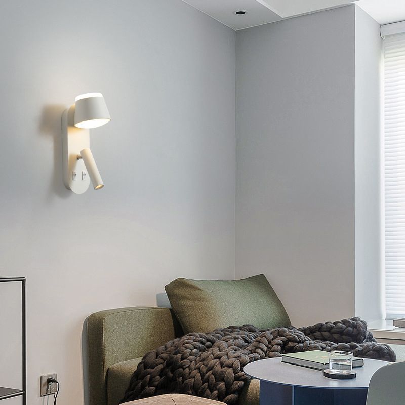 Modern Minimalist Style Shaded Sconce Light Fixtures Metal 2 Lights Wall Sconce for Bedroom