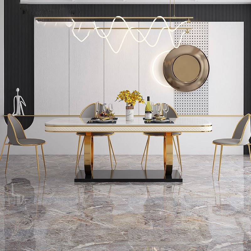 Modern 1/2/5/7 Pieces Dining Set Marble Dining Table with Leather Chairs