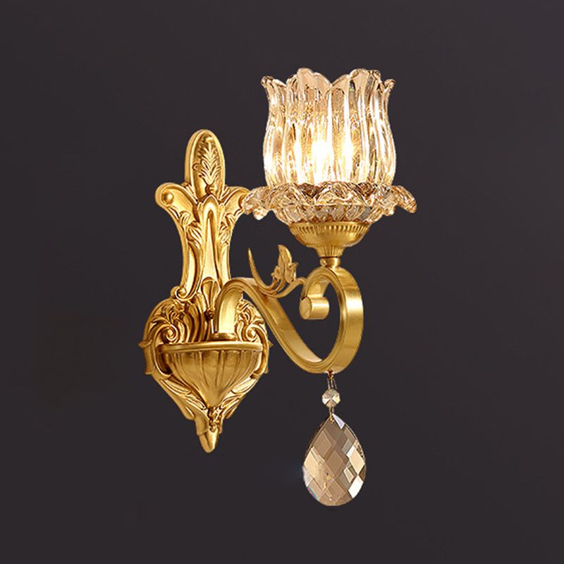 Floral Corridor Wall Mount Light Minimalism Handblown Glass Gold Wall Lighting with Hanging Crystal