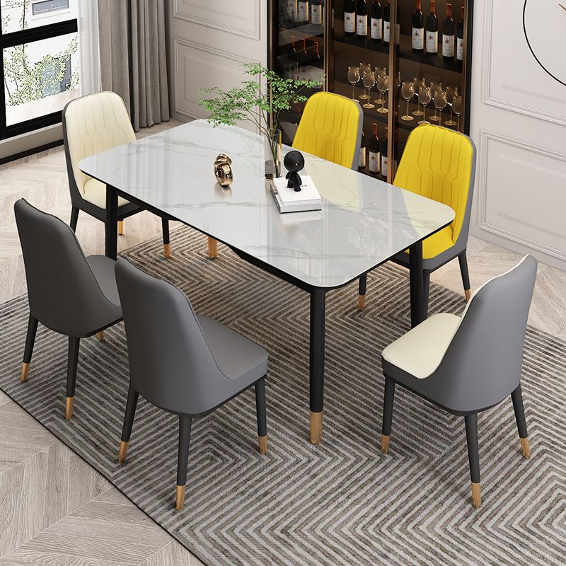 Dining Room Set Modern with Sintered Stone Dining Table and Cushion Chairs