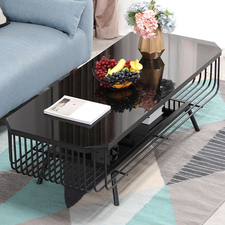 Modern Frame Coffee Table Rectangular Glass Top Cocktail Table for Home