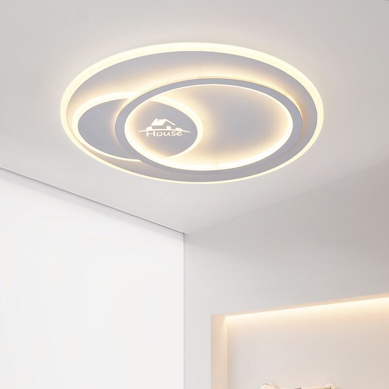 Acrylic Circular Ceiling Flush Mount Modern LED White Flushmount Lighting in Warm/White Light with House Pattern