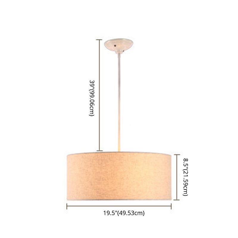 Restaurant Hanging Lamp Fixture Modern Minimalist Pendant Light with Drum Fabric Shade