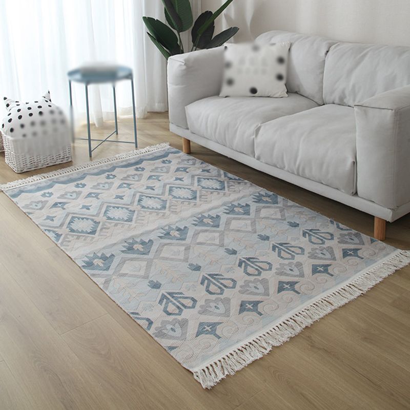 Grey Geometric Pattern Area Rug Polyester Area Carpet Fringe Easy Care Rug for Living Room
