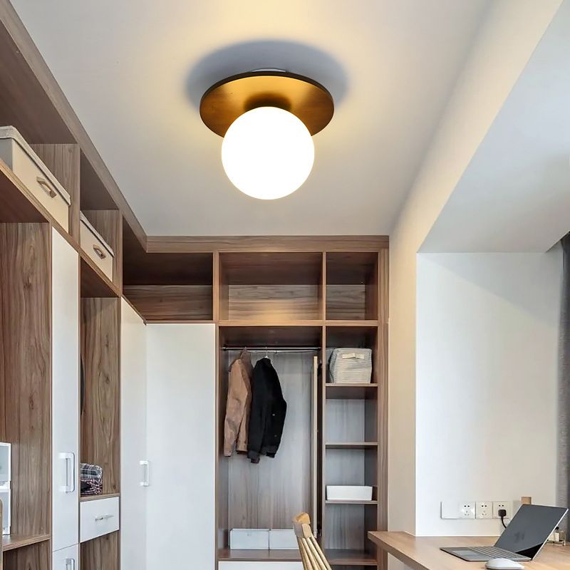 Wood Sphere Flush Mount Lights Contemporary Style 1 Light Flush Mount Lighting