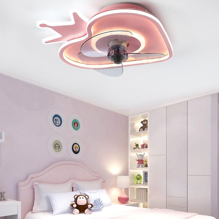 Strawberry Semi Flush Mount Light Cartoon Acrylic Bedroom Ceiling Fan Lamp