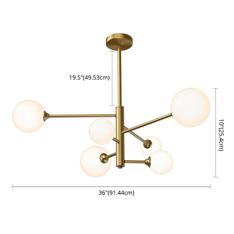 Contemporary Simplicity Molecular Chandelier White Glass Orb Brass Hanging Light for Dining Room