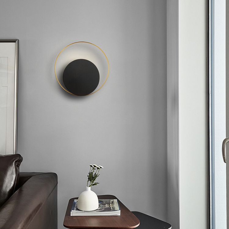 Black and Gold Single Wall Lamp in Modern Simplicity Copper Circular Wall Light for Interior Spaces