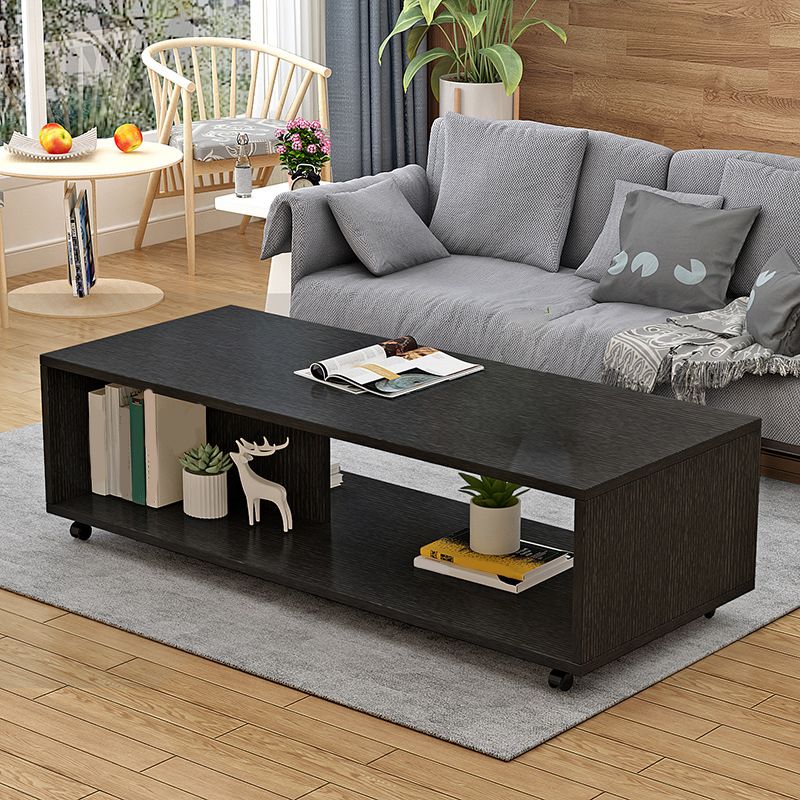 Rectangular 1 - Shelf Coffee Table with Casters Contemporary 15" H 1 Single Cocktail Table
