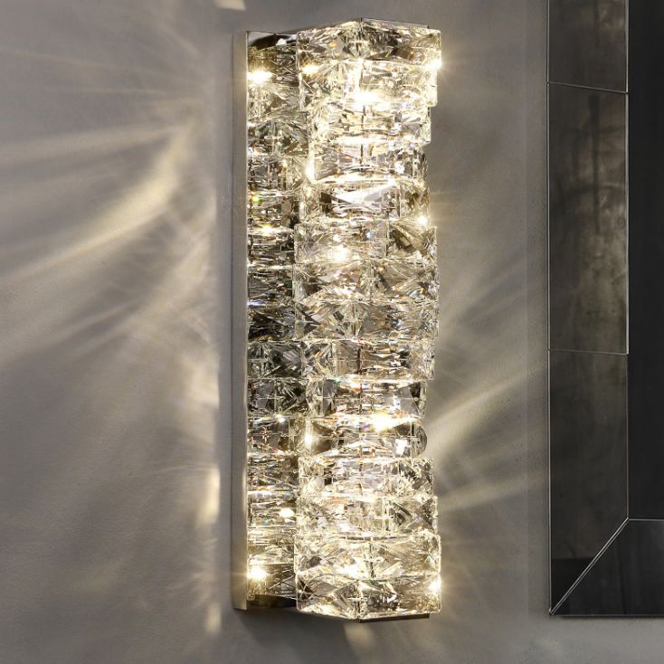 Moderner Stil Geometrischer Wandleuchten Schonconces Kristallblock 1-Licht-Leuchte in Chrom und Gold