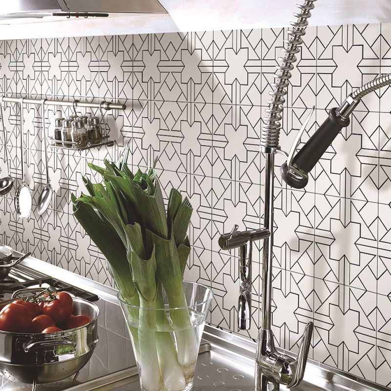 Symmetric Wallpaper Panels Modern Peel and Stick Kitchen Wall Decor, 3.5' L x 8" W, Grey