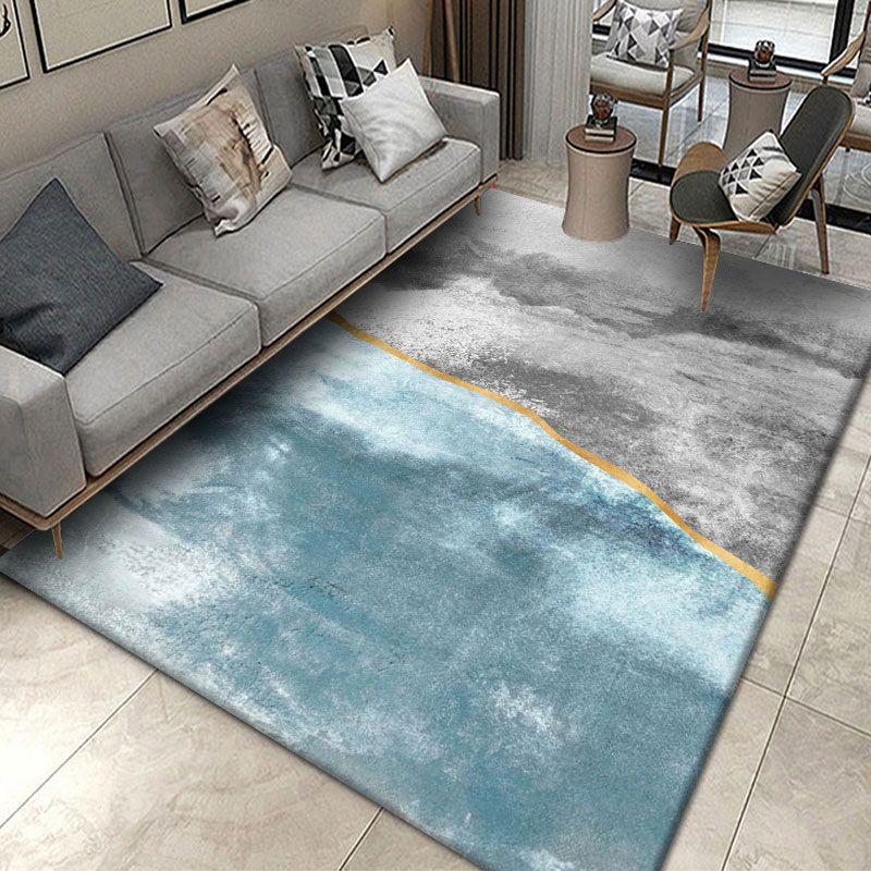 Light Blue Modern Rug Polyester Graphic Rug Non-Slip Backing Rug for Living Room