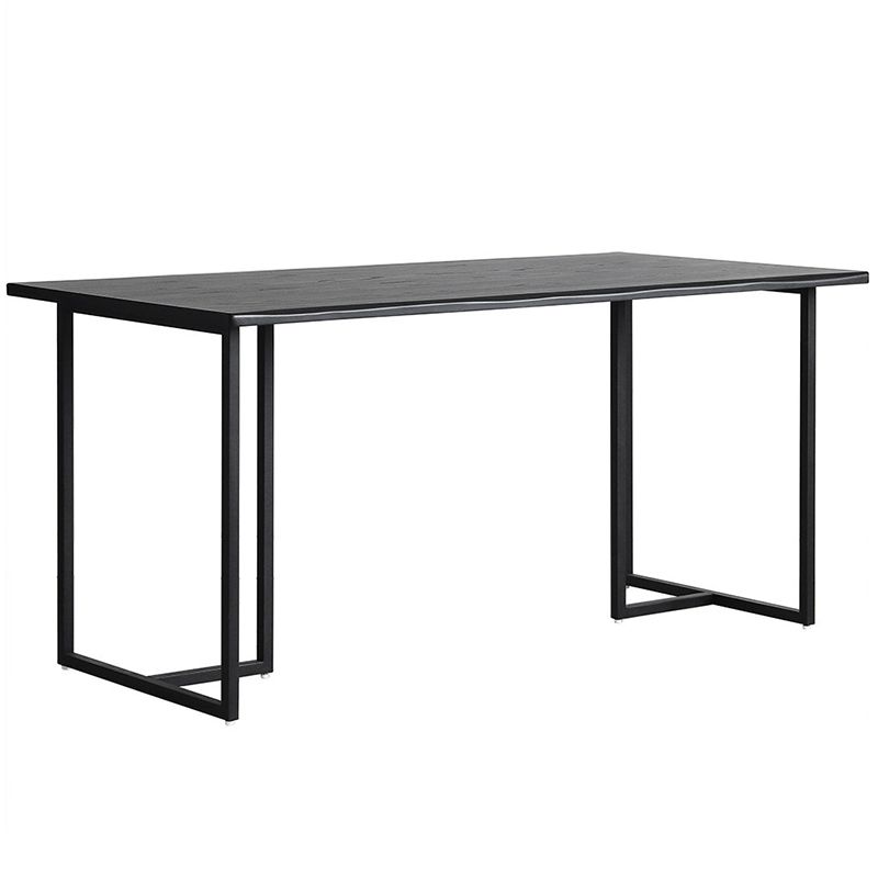 Contemporary Rectangle Dining Table Pine Solid Wood Table with Black Double Pedestal