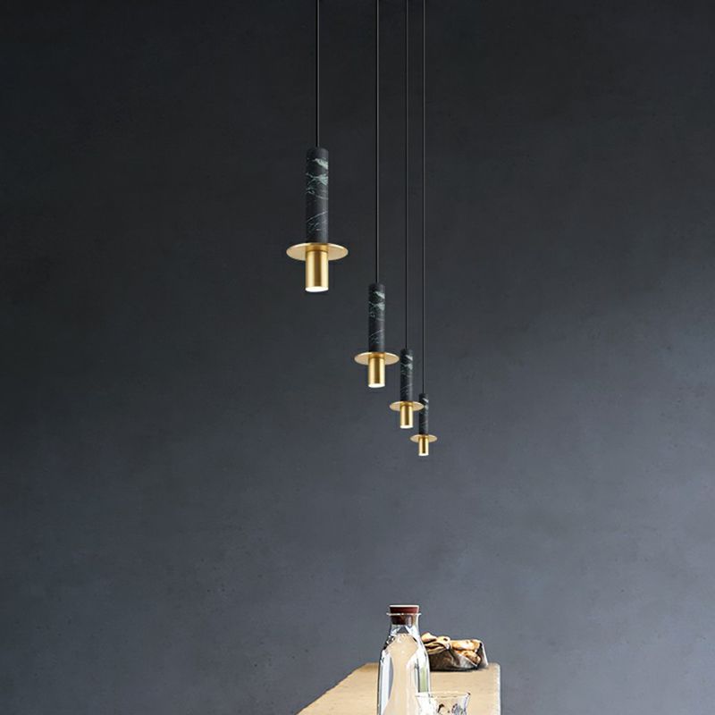 Postmodern Pillar Shaped Suspension Light Marble Dining Room LED Down Lighting Pendant