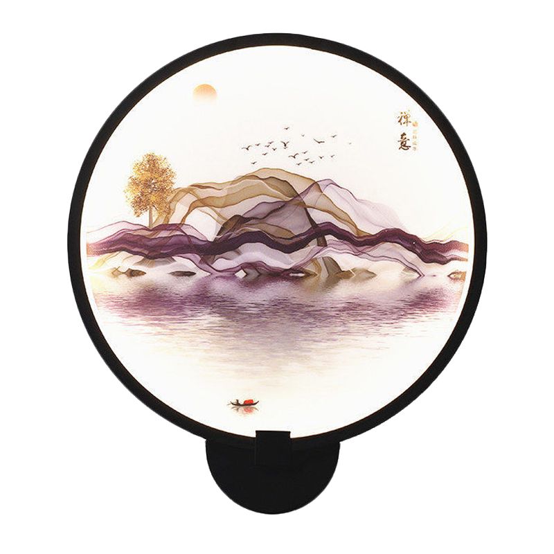 Brown/Purple Line Art Mural Lighting Asian Style Metallic LED Wall Sconce Light for Bedroom