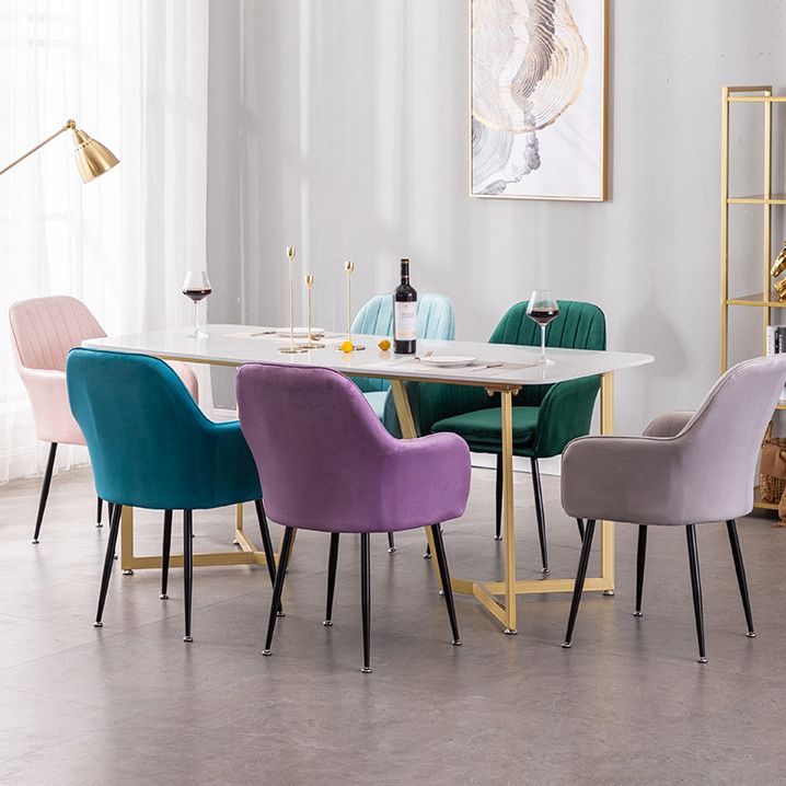 Nordic Glam Style Dining Chair Arm Side Chair with Metal Legs