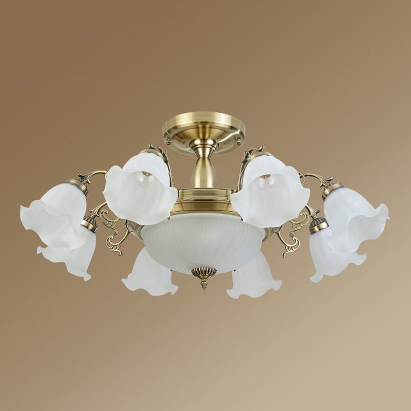 Retro Traditional Ceiling Lamp Glass Shade Flush Mount Light for Clothing Shop