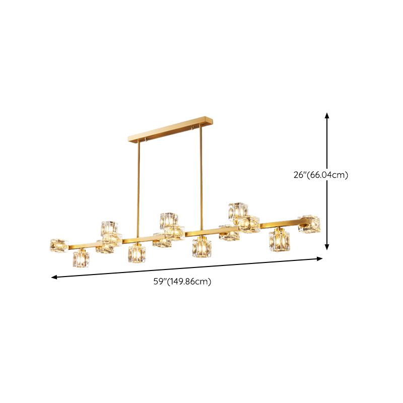 Contemporary Golden Kitchen Island Lighting 7/9/11/13/15-Light Crystal Ceiling Light