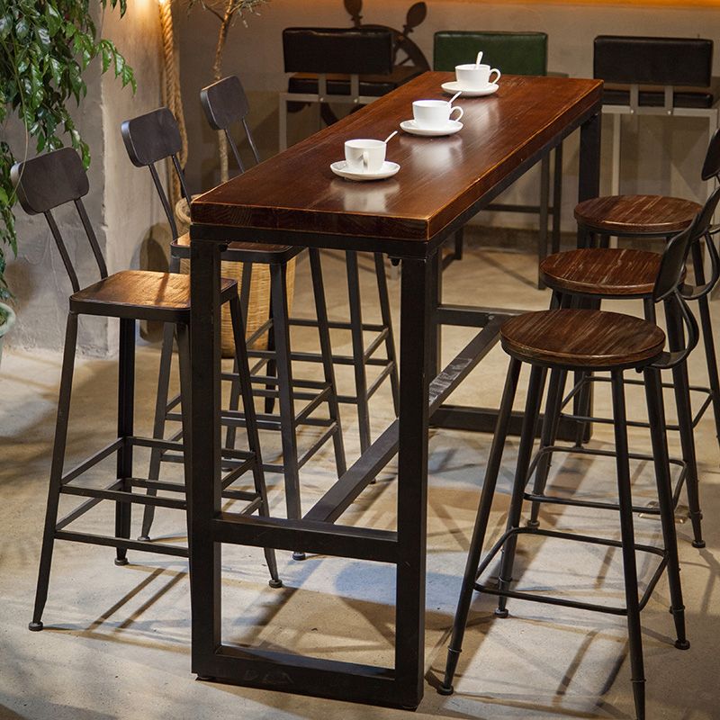 Industrial Armless Dining Stool Low Back Bar Stool with Metal Base
