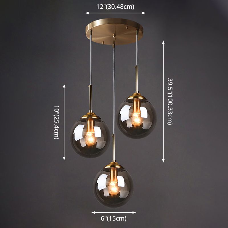 3 Lights Globe Hanging Ceiling Lights Minimalist Glass Multi Light Pendant for Restaurant