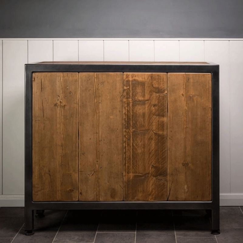Industrial Cabinet Distressed Wood With Doors Bar Pulls Rectangle Accent Cabinet