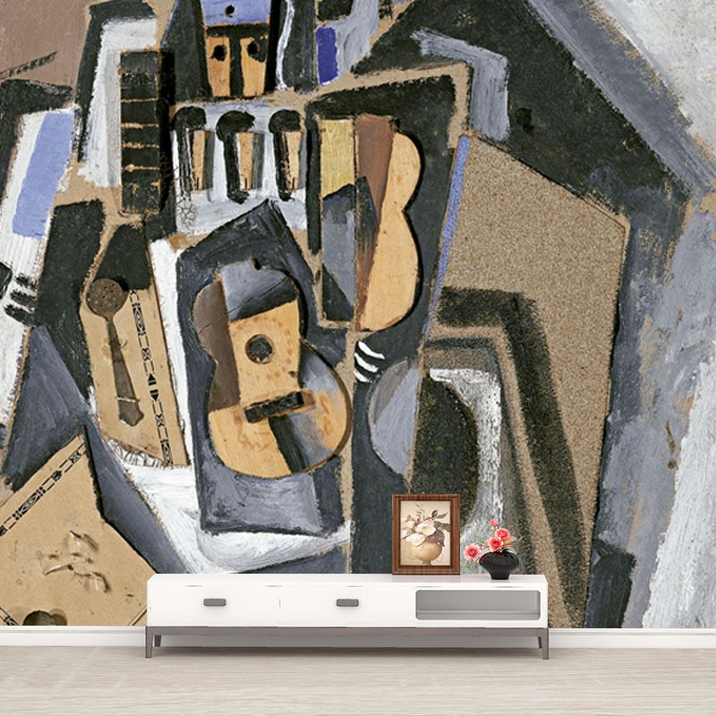 Illustration Pierrot and Guitar Mural Large Wall Art for Bedroom, Customized Size