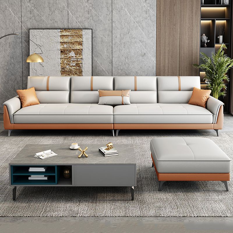 35.43" Wide Contemporary Sofa Faux Leather with Pillow Top Arm Cushions Sofa