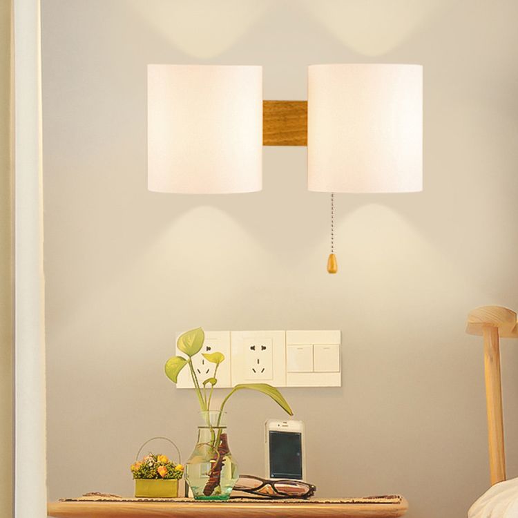 Wooden Cylindrical Wall Lamp in Modern Concise Style White Glass Wall Sconce for Interior Spaces