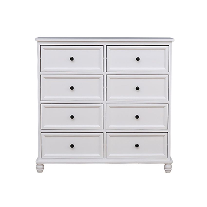 Contemporary White Accent Chest with Drawers and Solid Wood Bun Feet