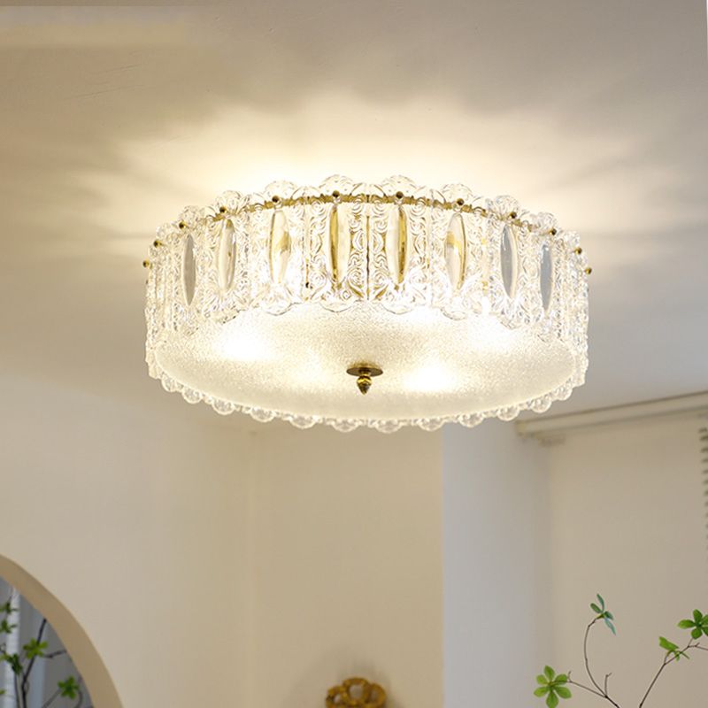 Lampe de plafond de forme ronde Mount à chasse d'eau en fer moderne avec abat-jour en verre pour le salon