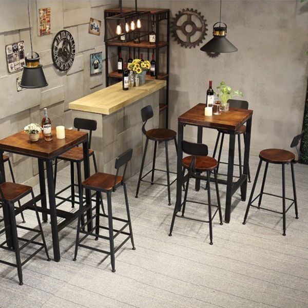 Industrial 1/2/3/5 Pieces Square Bar Table Set Solid Wood Bistro Set