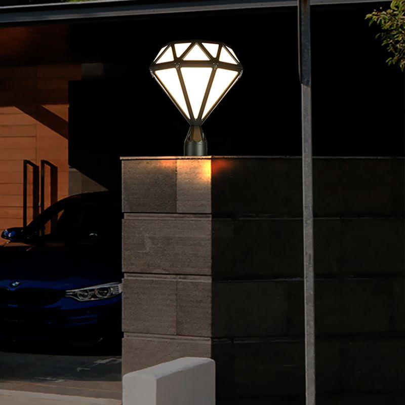 Contemporary Metal Pillar Lamp Diamond Shape Outdoor Waterproof Light with Plastic Shade