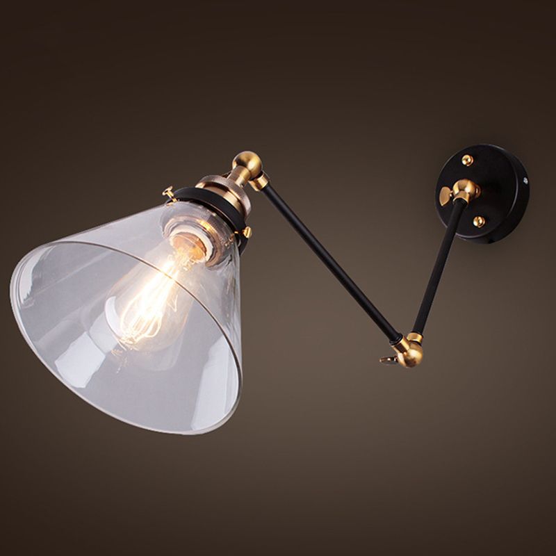 Industriekegel-Leuchte-Leuchten Glas 1-Licht-Wandmontagewandleuchte in Schwarz