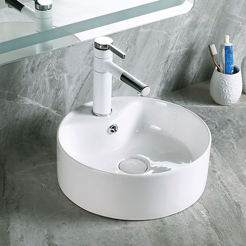 Modern Vessel Bathroom Sink Porcelain with Pop-Up Drain Vessel Sink without Faucet