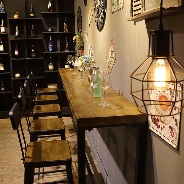 Indoor Industrial Patio Bar Table Rectangle Trestle Bar/Dinette Table in Natural