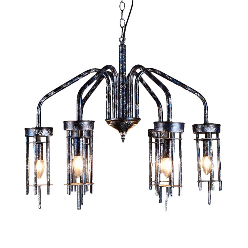 6 Lights Metal Chandelier Lamp Farmhouse Antique Black Sputnik Bedroom Down Lighting Pendant