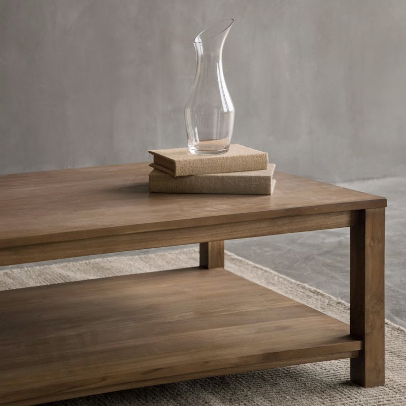 17"H Contemporary Coffee Table Solid Wood Coffee Cocktail Table with Storage