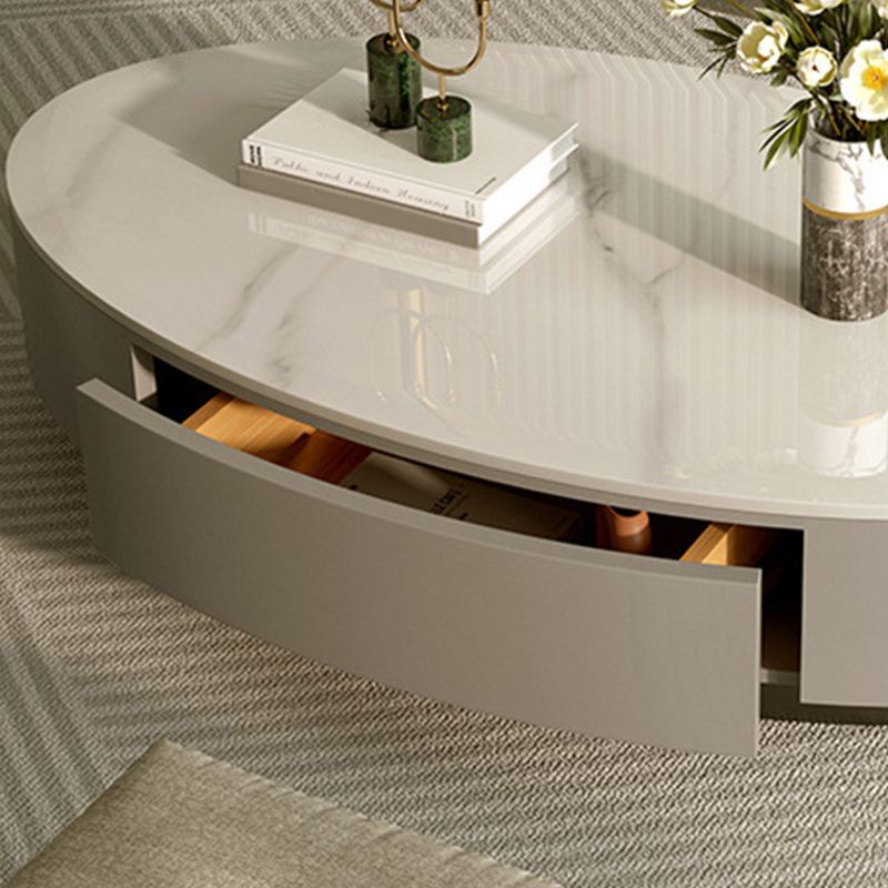 Oval Slate Coffee Table Drum Coffee Cocktail Table with Drawer