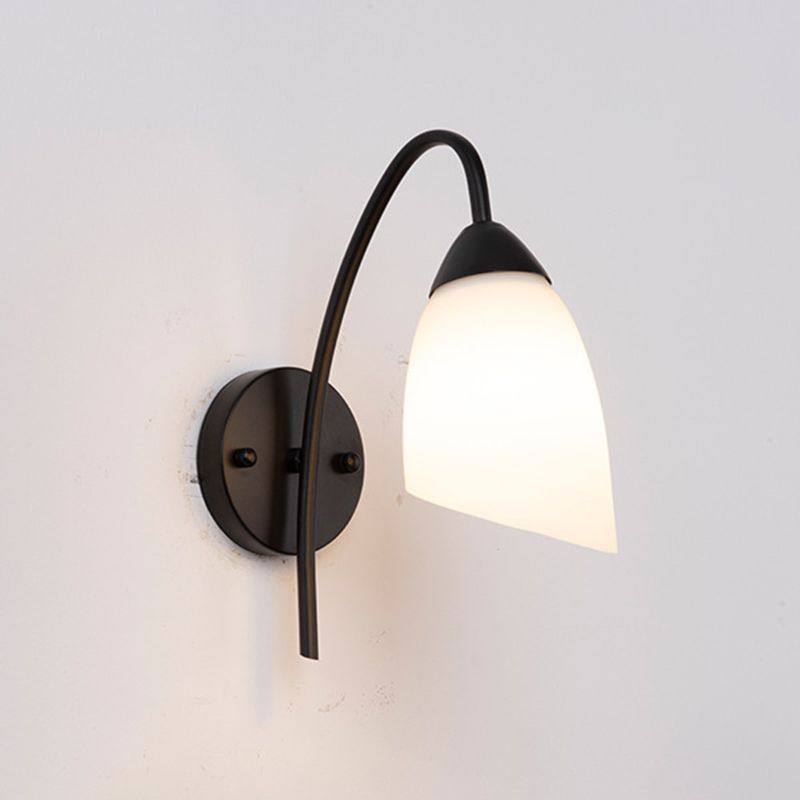 Black Metal Wall Light Modernism White Shaded Lighting for Foyer