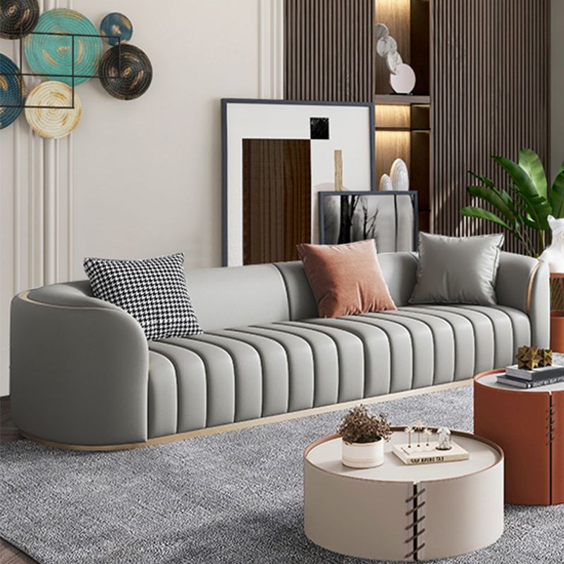 Modern Leather Sofa for Living Room Tuxedo Arm Sofa with Tight Back Seating