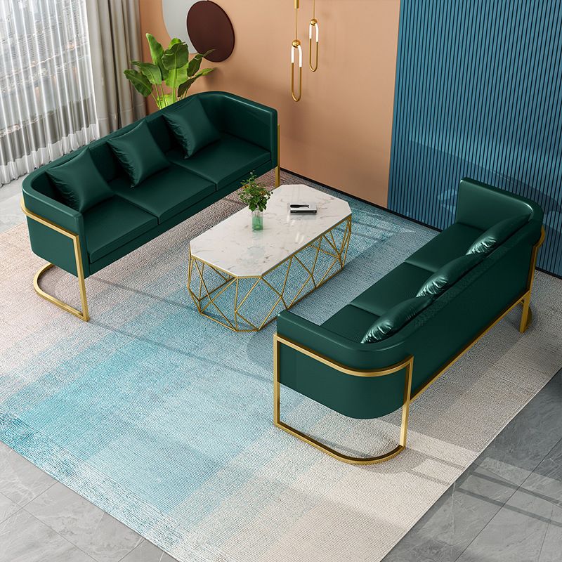 Modern Tuxedo Arm Sofa in Gray/White/Green, Leather Sofa with Pillow
