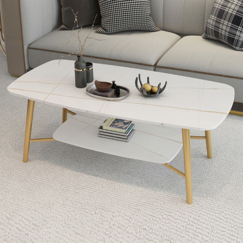 17.7"H Modern Ironcraft Cross Legs Slate Rectangular Table Top Coffee Table with Shelf